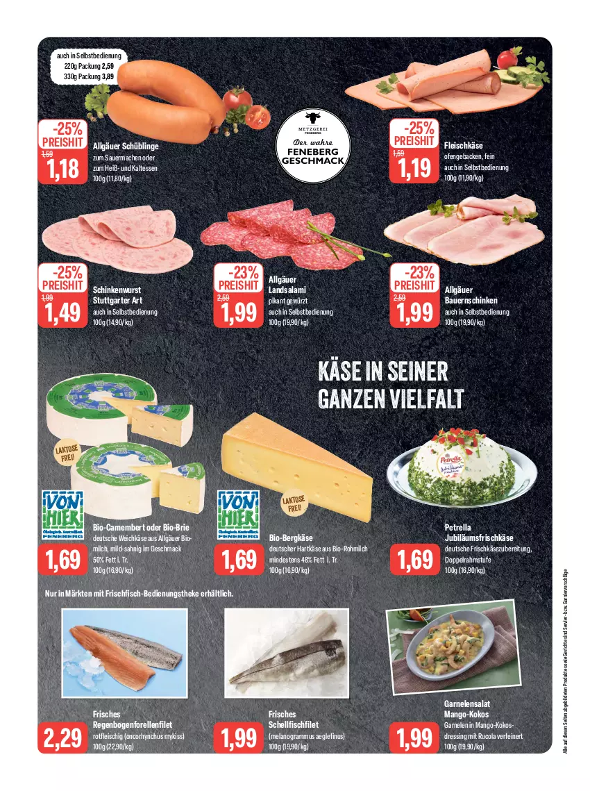 Aktueller Prospekt Feneberg - Prospekte - von 14.12 bis 16.12.2023 - strona 4 - produkty: aeg, auer, Bau, Bauer, Bauernschinken, Bergkäse, bio, brie, camembert, cola, doppelrahmstufe, dressing, eis, Elan, elle, filet, fisch, fleisch, fleischkäse, forelle, frischfisch, frischkäse, frischkäsezubereitung, garnelen, garnier, geback, gewürz, hartkäse, Jubiläums, Käse, kokos, LG, mac, mango, milch, Ofen, petrella, reis, rel, rucola, salami, salat, schinken, schinkenwurst, weichkäse, wurst