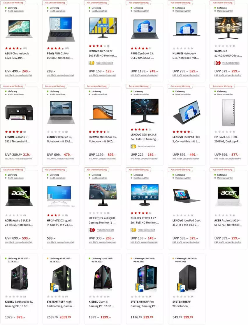 Aktueller Prospekt Media Markt - Prospekte - von 26.05 bis 02.06.2022 - strona 3 - produkty: acer, asus, epson, Gaming PC, HP, huawei, Huawei Mate, Huawei MateBook, lenovo, lion, MateBook, monitor, ndk, notebook, Philips, Samsung, Ti, versandkostenfrei