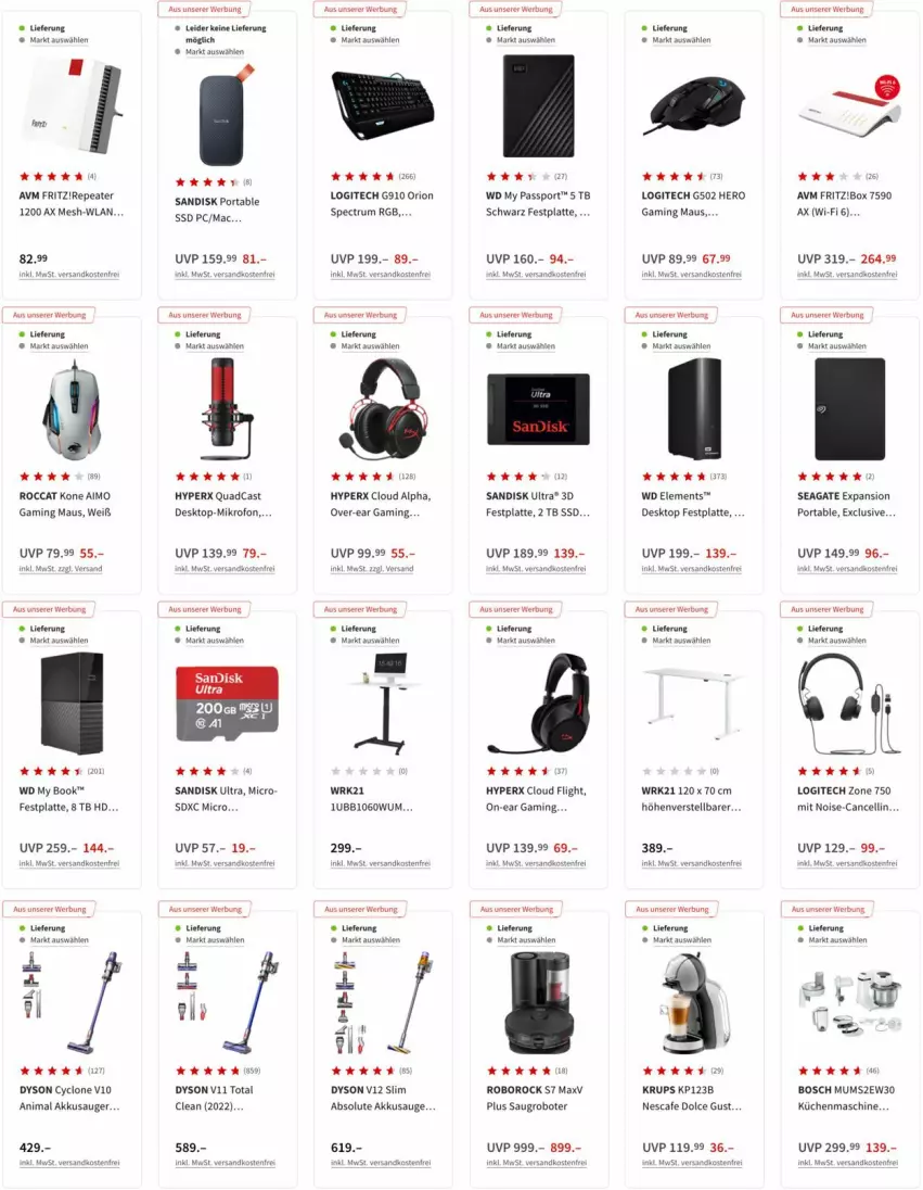 Aktueller Prospekt Media Markt - Prospekte - von 26.05 bis 02.06.2022 - strona 4 - produkty: akku, bosch, Dyson, festplatte, fritz, gaming maus, hero, K2, krups, küche, Küchen, küchenmaschine, latte, logitech, mac, Maus, ndk, nescafe, quad, rum, sandisk, Saugroboter, seagate, Sport, ssd, versandkostenfrei