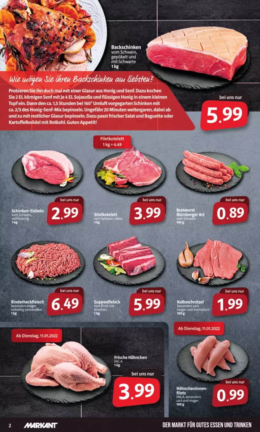 Aktueller Prospekt Markant - Prospekte - von 10.01 bis 15.01.2022 - strona 2 - produkty: eis, filet, filets, gutes essen, kalbsschnitzel, rind, rwe, schinken, schnitzel, Ti, tisch