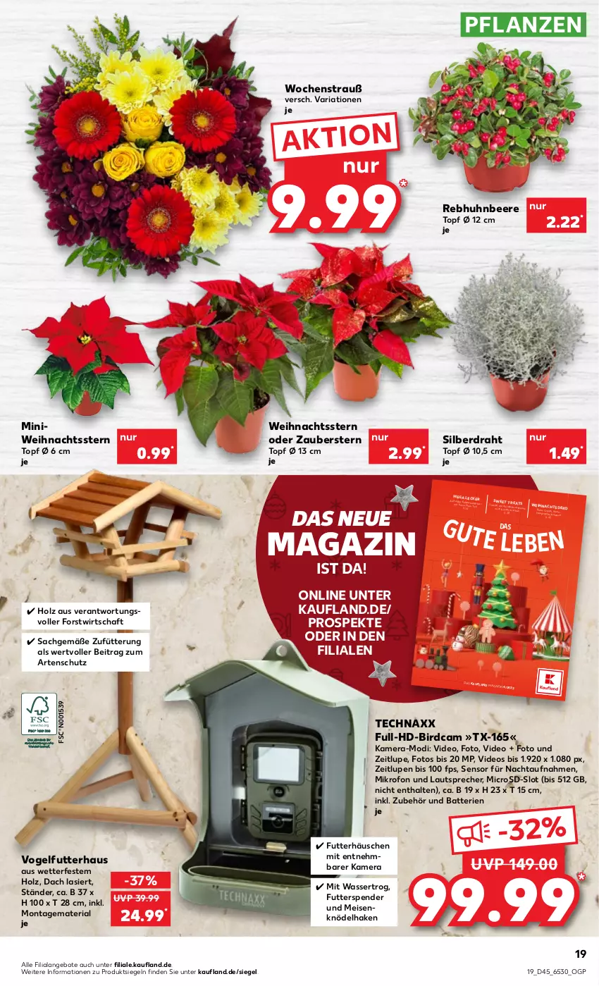 Aktueller Prospekt Kaufland - von 10.11 bis 16.11.2022 - strona 19 - produkty: angebot, angebote, batterie, batterien, beere, deo, Draht, eis, Holz, kamera, Knödel, lautsprecher, mac, magazin, Meisenknödel, microsd, pflanze, pflanzen, Ria, sac, snack, snacks, technaxx, Ti, topf, topf ø 12 cm, Vogelfutter, wasser, Weihnachtsstern, Yo