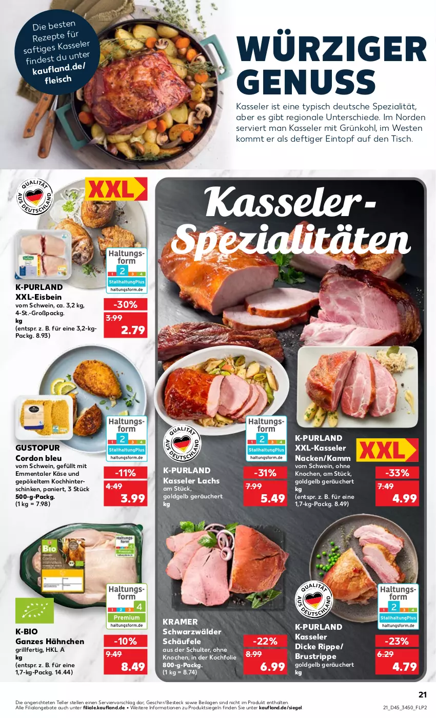 Aktueller Prospekt Kaufland - von 10.11 bis 16.11.2022 - strona 21 - produkty: angebot, angebote, besteck, bio, cordon bleu, eintopf, eis, elle, emmentaler, fleisch, geschirr, grill, hinterschinken, ilag, Käse, kasseler, lachs, nuss, purland, saft, schinken, schwein, Spezi, teller, Ti, tisch, topf, wein, Weste