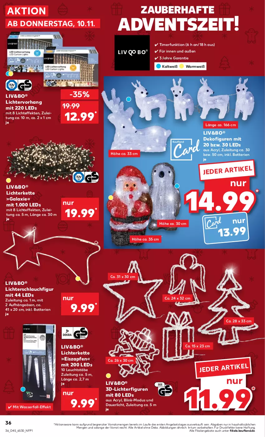 Aktueller Prospekt Kaufland - von 10.11 bis 16.11.2022 - strona 36 - produkty: angebot, angebote, auer, batterie, batterien, Dekofigur, eis, Kette, leds, lichterkette, Lichterschlauchfigur, Lichtervorhang, schlauch, Ti, timer, wasser, ZTE