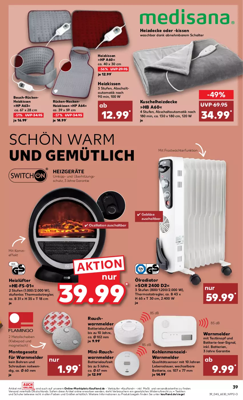 Aktueller Prospekt Kaufland - von 10.11 bis 16.11.2022 - strona 39 - produkty: auer, auto, batterie, batterien, Bau, decke, eis, erde, Heizkissen, HP, Kamin, kissen, ndk, Rauch, Schal, schrauben, schuhe, Signal, thermostat, Ti, tisch, überhitzungsschutz, versandkostenfrei