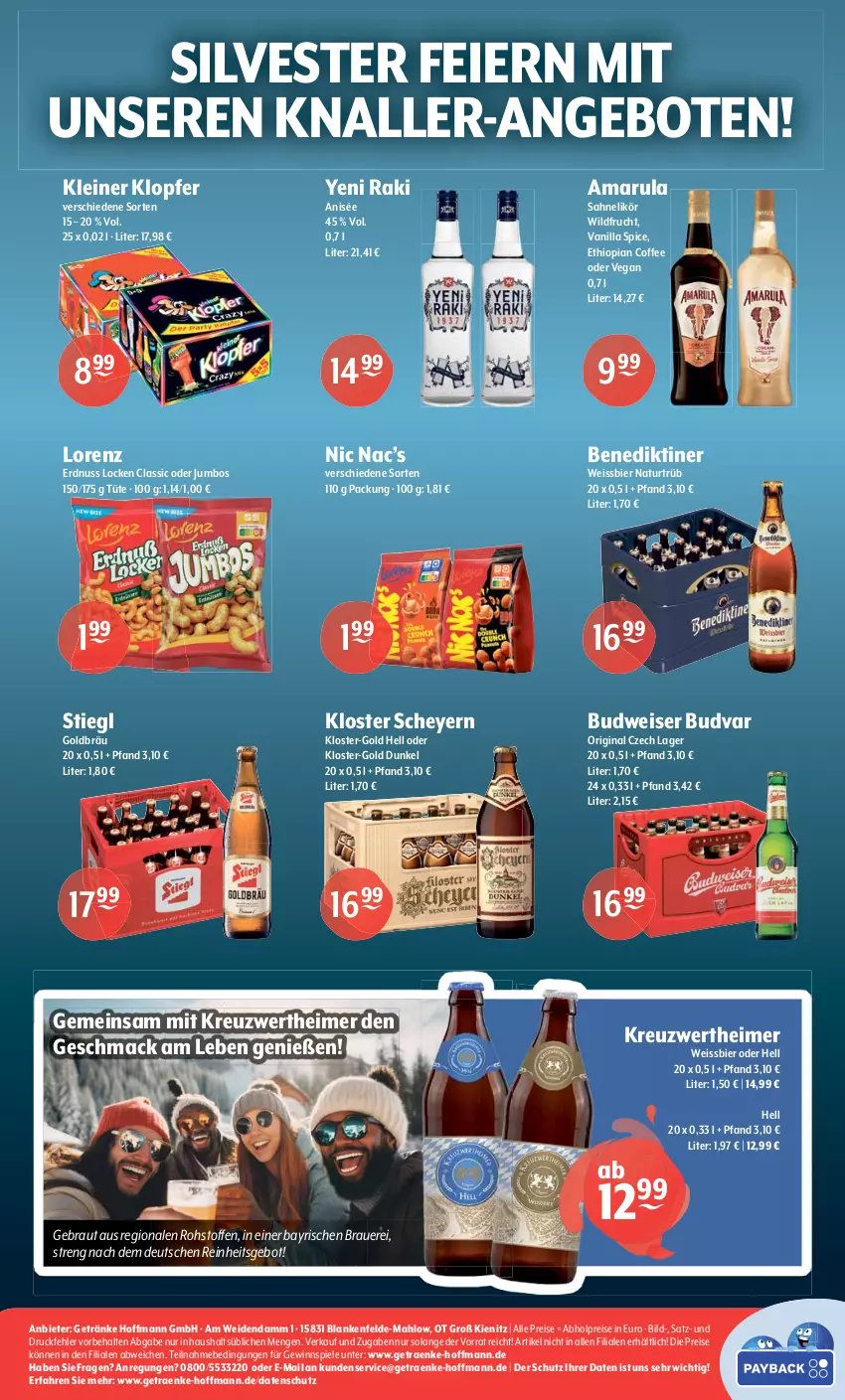 Aktueller Prospekt Getraenke Hoffmann - Prospekte - von 27.12 bis 30.12.2023 - strona 8 - produkty: abholpreise, amarula, angebot, angebote, auer, Benediktiner, bier, budweiser, eier, eimer, eis, erdnuss, frucht, getränk, getränke, gewinnspiel, gin, jumbo, kleiner klopfer, leine, likör, lorenz, mac, natur, nuss, reis, sahne, Spiele, Stiegl, Ti, Tüte, weissbier, Wild, yeni raki