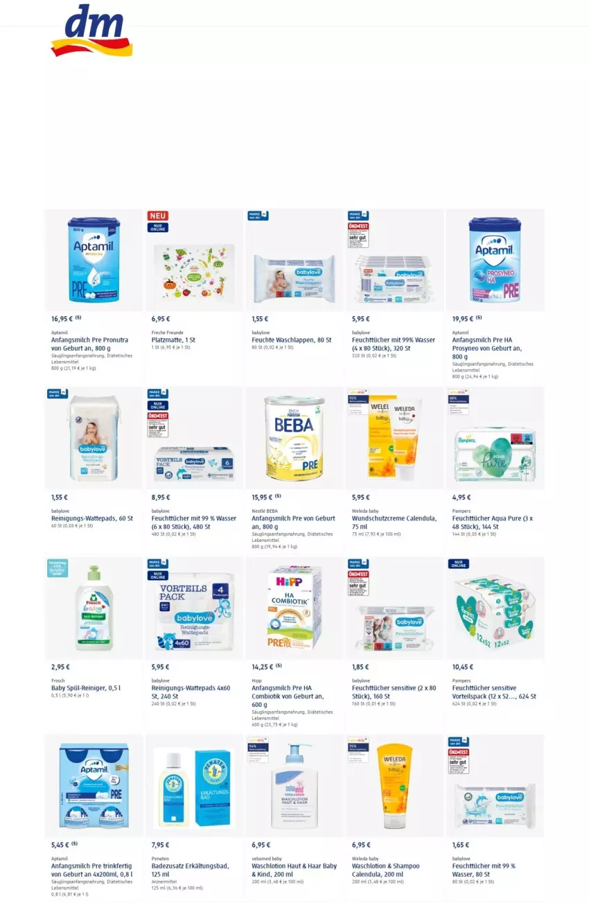 Aktueller Prospekt Dm Drogerie - Prospekte - von 03.03 bis 09.03.2022 - strona 8 - produkty: aqua, Baby Wundschutzcreme, Babylove, Bad, Beba, bio, Calendula, creme, Erkältungs, Erkältungsbad, feuchttücher, freche freunde, Frosch, hipp, lebensmittel, Lotion, milch, pampers, penaten, reiniger, Reinigung, Schutzcreme, sebamed, Ti, tisch, tücher, waschlappen, Waschlotion, wasser, wattepads, weleda