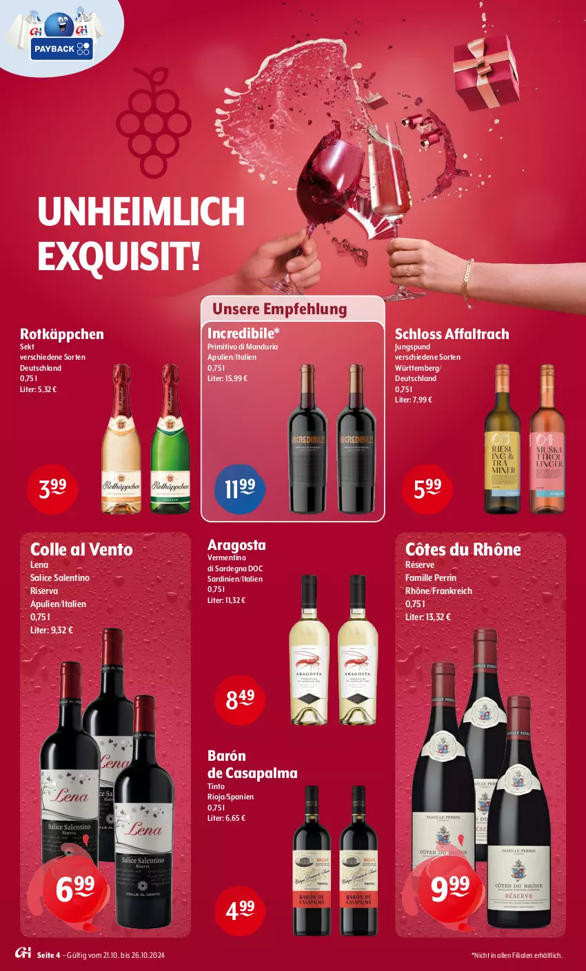 Aktueller Prospekt Getraenke Hoffmann - Prospekte - von 21.10 bis 26.10.2024 - strona 4 - produkty: primitivo, Ria, rioja, riserva, rotkäppchen, sekt, Ti