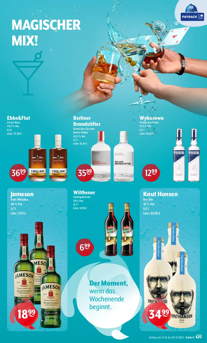 Aktueller Prospekt Getraenke Hoffmann - Prospekte - von 21.10 bis 26.10.2024 - strona 5 - produkty: berliner, dry gin, gin, irish whiskey, jameson, kräuter, rum, stifte, Ti, vodka, whiskey, wilthener