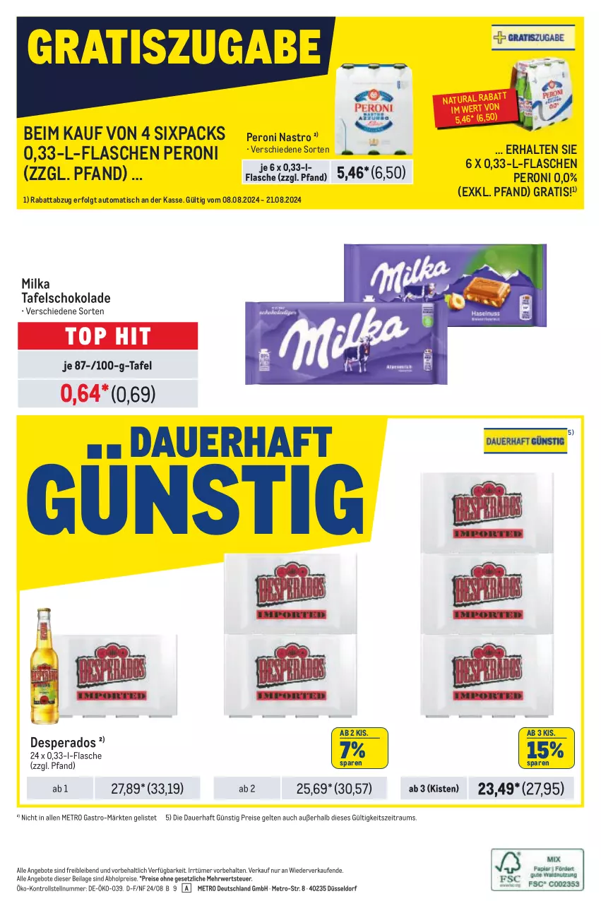 Aktueller Prospekt Metro - Händler Journal - von 08.08 bis 21.08.2024 - strona 24 - produkty: abholpreise, angebot, angebote, auer, auto, desperados, eis, flasche, ilag, LG, Metro, metro gastro, milka, natur, natura, Peroni, reis, rwe, schoko, schokolade, tafelschokolade, Ti, tisch