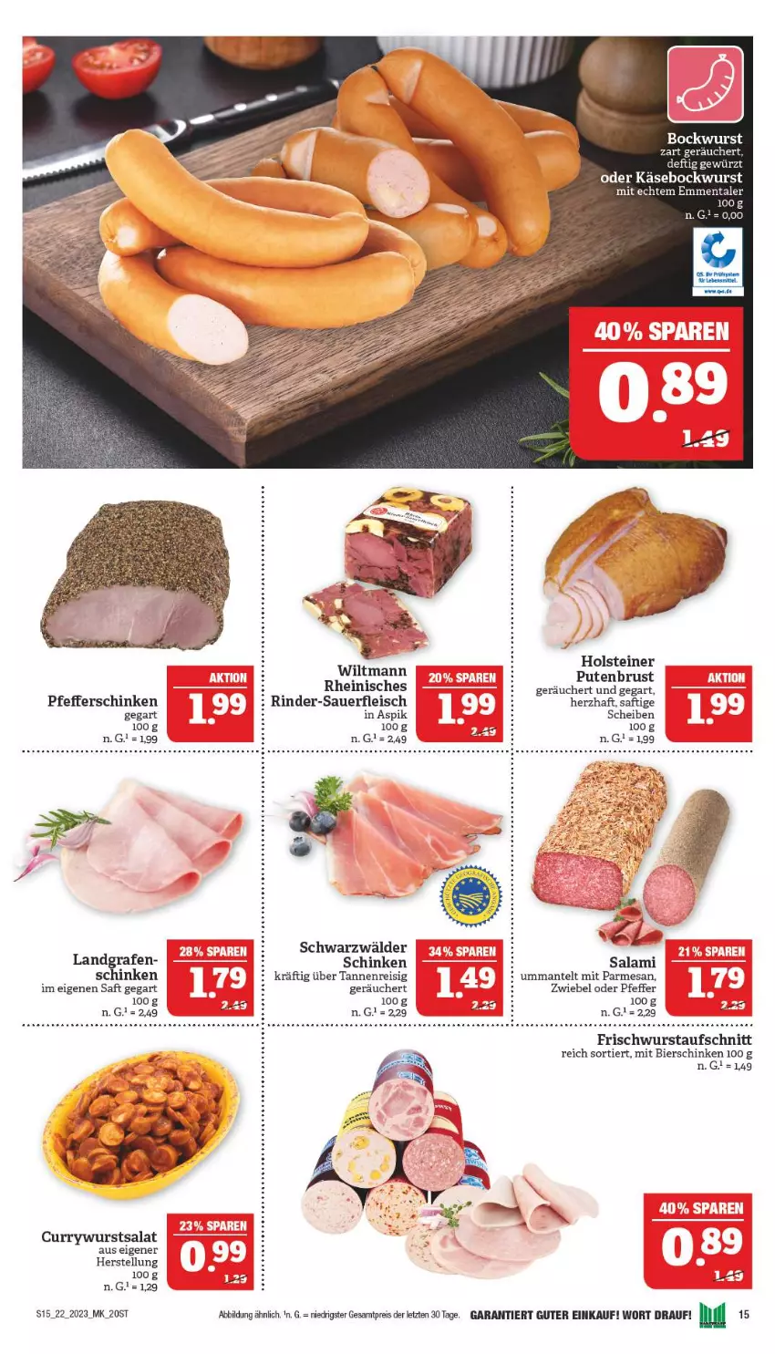 Aktueller Prospekt Marktkauf - Prospekt - von 27.05 bis 03.06.2023 - strona 15 - produkty: auer, aufschnitt, bier, bierschinken, bockwurst, curry, currywurst, eis, emmentaler, fleisch, gewürz, holsteiner, Käse, Mantel, pfeffer, pute, putenbrust, reis, rind, rinder, saft, salami, salat, schinken, steiner, Ti, wiltmann, wurst, ZTE, zwiebel