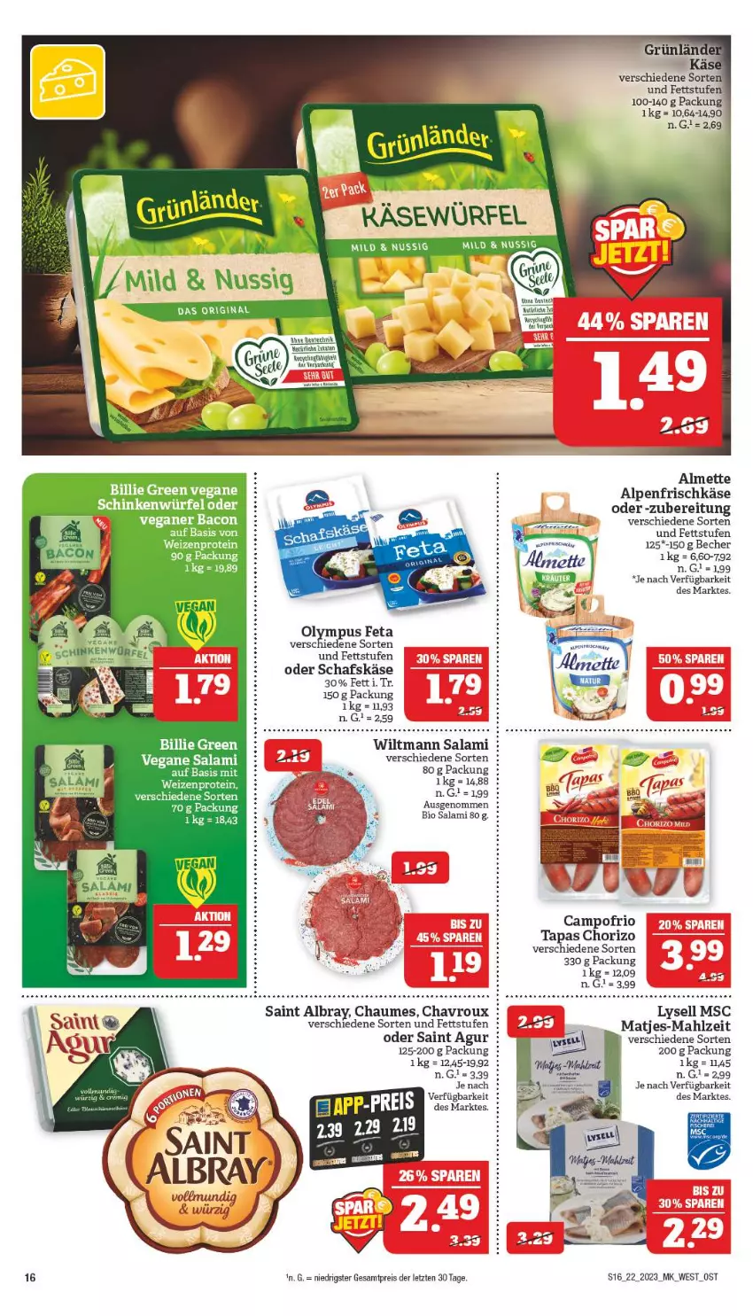 Aktueller Prospekt Marktkauf - Prospekt - von 27.05 bis 03.06.2023 - strona 16 - produkty: albray, almette, alpenfrischkäse, Becher, bio, campofrio, chaumes, chavroux, chorizo, eis, feta, frischkäse, Heu, Käse, lysell, Mett, nuss, reis, Saint Agur, saint albray, salami, schafskäse, schinken, Tapas, tee, wiltmann, würfel, ZTE