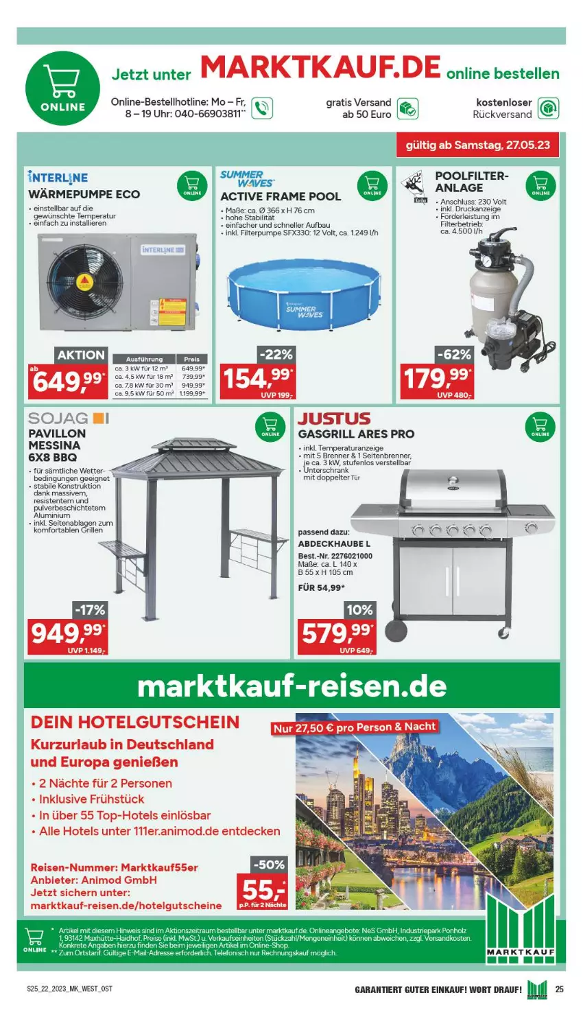 Aktueller Prospekt Marktkauf - Prospekt - von 27.05 bis 03.06.2023 - strona 25 - produkty: abdeckhaube, angebot, angebote, Bau, decke, eis, elle, ente, gasgrill, grill, gutschein, gutscheine, Holz, LG, ndk, pavillon, pool, reis, Schrank, soja, telefon, Ti, uhr, unterschrank