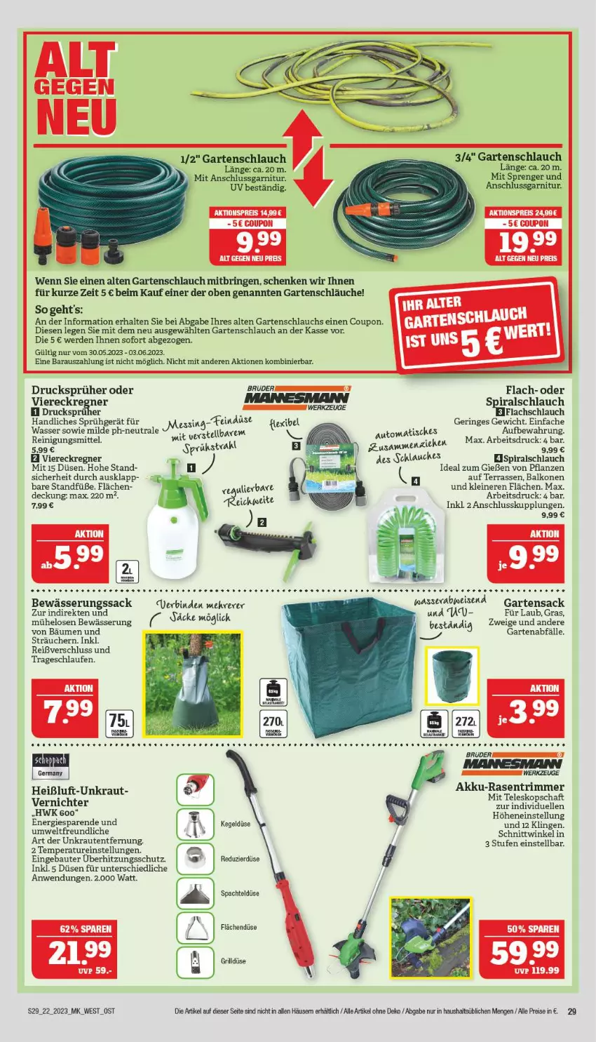 Aktueller Prospekt Marktkauf - Prospekt - von 27.05 bis 03.06.2023 - strona 29 - produkty: akku, aktionspreis, auto, Bau, binden, coupon, eis, elle, erde, garnitur, Garten, Gartensack, gartenschlauch, grill, Kraut, Laufen, leine, pflanze, pflanzen, rasen, rasentrimmer, reis, ring, sac, schlauch, schläuche, spachtel, tee, Teleskop, Ti, tisch, überhitzungsschutz, Viereckregner, wasser, werkzeug, werkzeuge