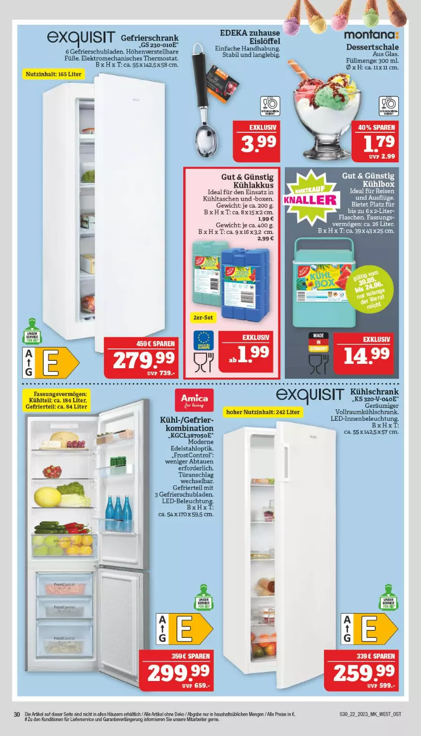 Aktueller Prospekt Marktkauf - Prospekt - von 27.05 bis 03.06.2023 - strona 30 - produkty: akku, amica, beleuchtung, deka, dessert, desserts, edelstahl, eis, Elektro, flasche, kühlakku, kühlakkus, kühlbox, kühlschrank, kühltasche, led-beleuchtung, lieferservice, Löffel, Mode, montana, reis, Schal, Schale, Schrank, schubladen, Tasche, taschen, thermostat, Ti, türanschlag wechselbar