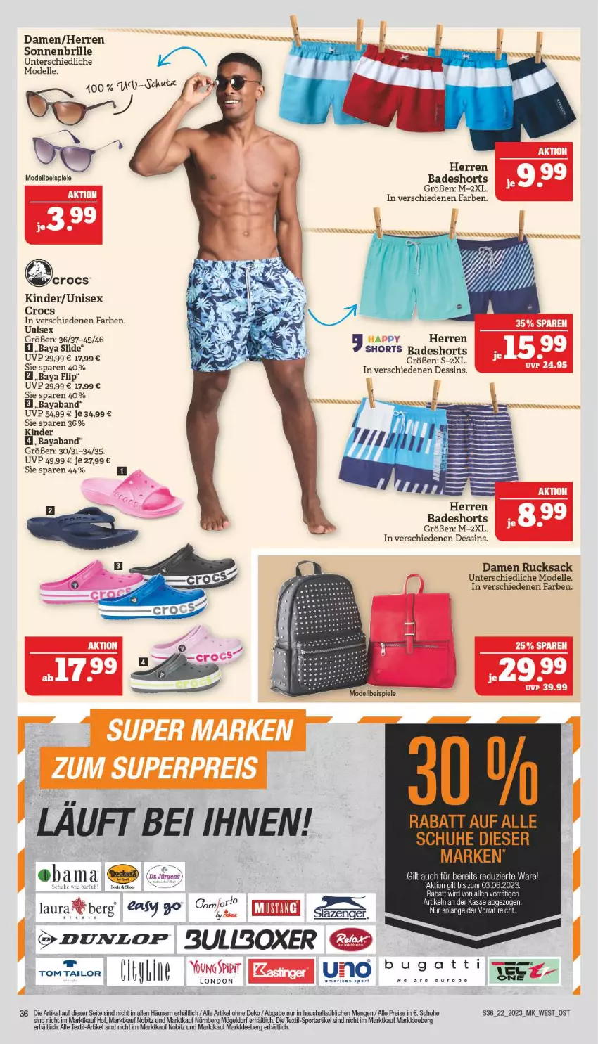 Aktueller Prospekt Marktkauf - Prospekt - von 27.05 bis 03.06.2023 - strona 36 - produkty: Bad, badeshorts, Brille, bugatti, dell, dunlop, eis, elle, herren badeshort, Kinder, Mode, nero, reis, rucksack, sac, schuhe, shorts, sonnenbrille, Spiele, Sport, tee, Ti