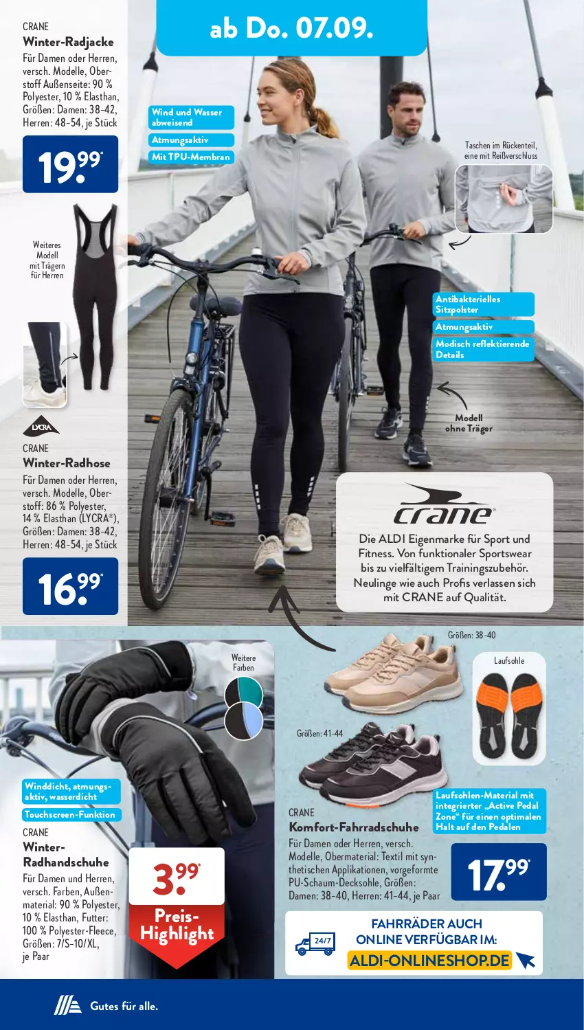 Aktueller Prospekt AldiSud - NÄCHSTE WOCHE - von 04.09 bis 09.09.2023 - strona 20 - produkty: aldi, decksohle, dell, eis, elle, ente, Fahrrad, handschuhe, hose, Jacke, Mode, reis, Ria, schuhe, Sport, Tasche, taschen, Ti, Tiere, tisch, touchscreen, wasser