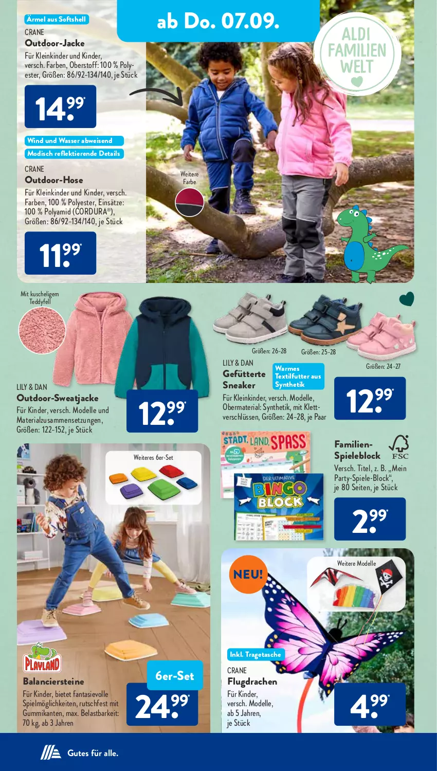 Aktueller Prospekt AldiSud - NÄCHSTE WOCHE - von 04.09 bis 09.09.2023 - strona 24 - produkty: dell, eis, elle, Familienspiel, fanta, hose, Jacke, Kinder, Mode, Ria, sneaker, Spiele, sweatjacke, Tasche, Ti, Tiere, tragetasche, wasser