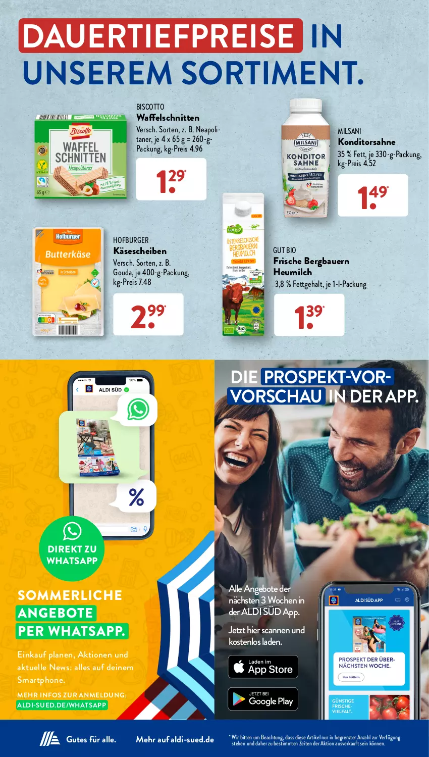 Aktueller Prospekt AldiSud - NÄCHSTE WOCHE - von 04.09 bis 09.09.2023 - strona 3 - produkty: aldi, angebot, angebote, auer, Bau, Bauer, bio, biscotto, burger, dauertiefpreis, eis, elle, gouda, Heu, heumilch, Käse, käsescheiben, merl, milch, reis, sahne, schnitten, smartphone, Ti, tiefpreis, Waffelschnitte, ZTE