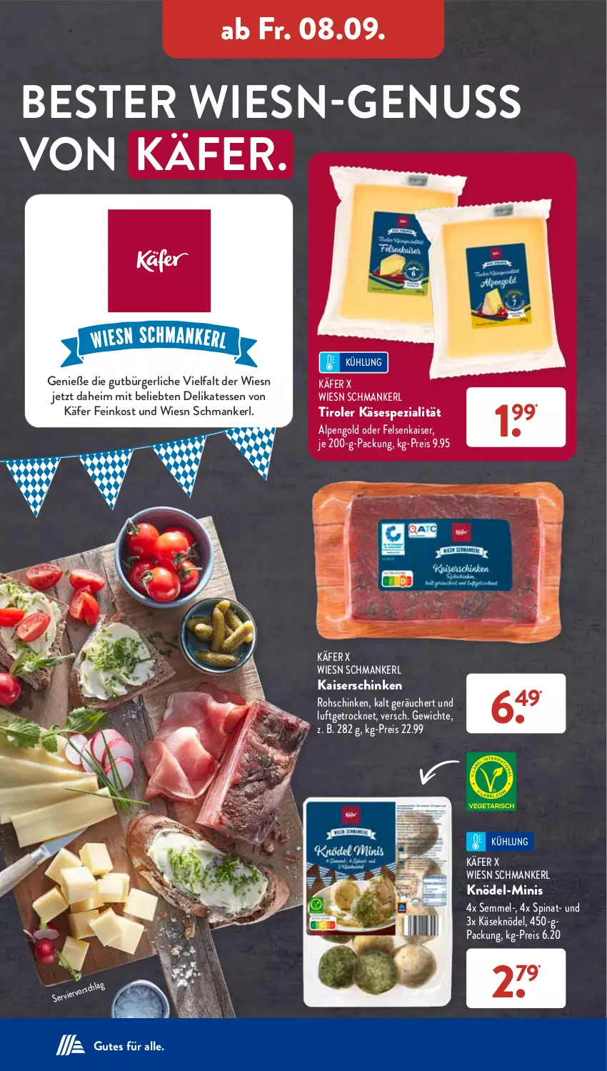 Aktueller Prospekt AldiSud - NÄCHSTE WOCHE - von 04.09 bis 09.09.2023 - strona 30 - produkty: eis, feinkost, käfer, Kaiser, Käse, Knödel, nuss, reis, rohschinken, schinken, Semmel, Spezi, spinat, Ti