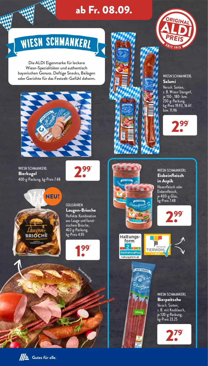 Aktueller Prospekt AldiSud - NÄCHSTE WOCHE - von 04.09 bis 09.09.2023 - strona 32 - produkty: aldi, axe, bier, eis, fleisch, Haxe, ilag, knoblauch, Kugel, mit knoblauch, nuss, reis, salami, snack, snacks, Spezi, Ti, tisch, Zelt