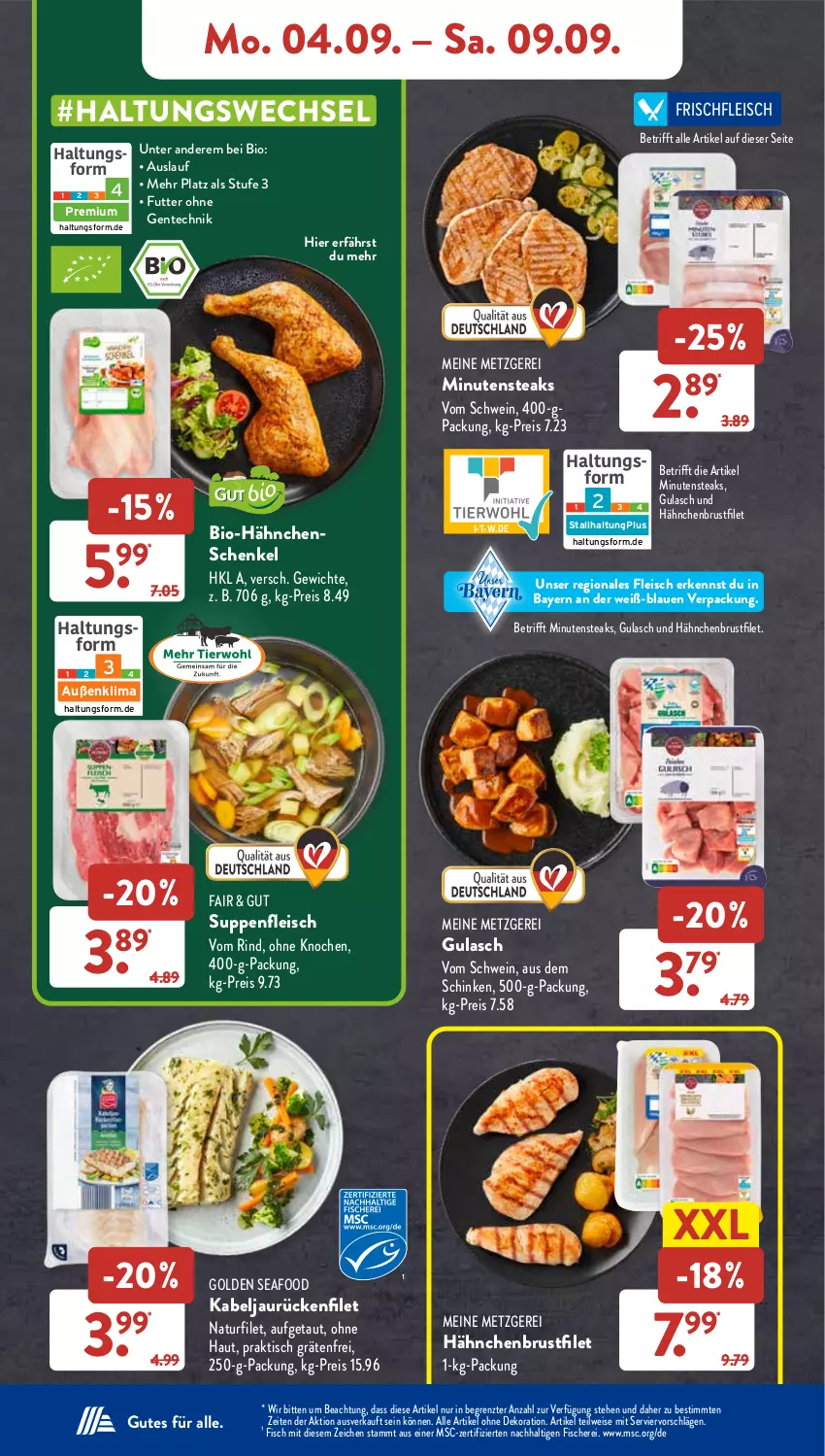 Aktueller Prospekt AldiSud - NÄCHSTE WOCHE - von 04.09 bis 09.09.2023 - strona 6 - produkty: alle artikel ohne dekoration, bio, brustfilet, dekoration, eis, ente, filet, fisch, fische, Fischer, fleisch, gsw, gulasch, hähnchenbrust, hähnchenbrustfilet, hähnchenschenkel, henkel, minutensteaks, natur, reis, rind, schenkel, Schere, schinken, schwein, steak, steaks, suppe, suppen, suppenfleisch, Ti, tisch, wein, ZTE