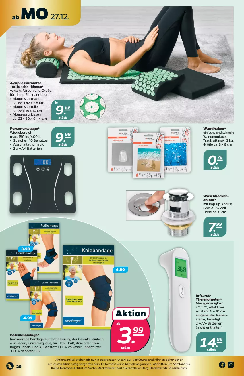 Aktueller Prospekt Netto - Angebote ab Montag - von 27.12 bis 31.12.2021 - strona 20 - produkty: AA-Batterien, AAA-Batterien, auer, auto, batterie, batterien, Bau, elle, kissen, kraft, LG, Personenwaag, personenwaage, Schal, thermometer, Ti, Waage, waschbecken, ZTE