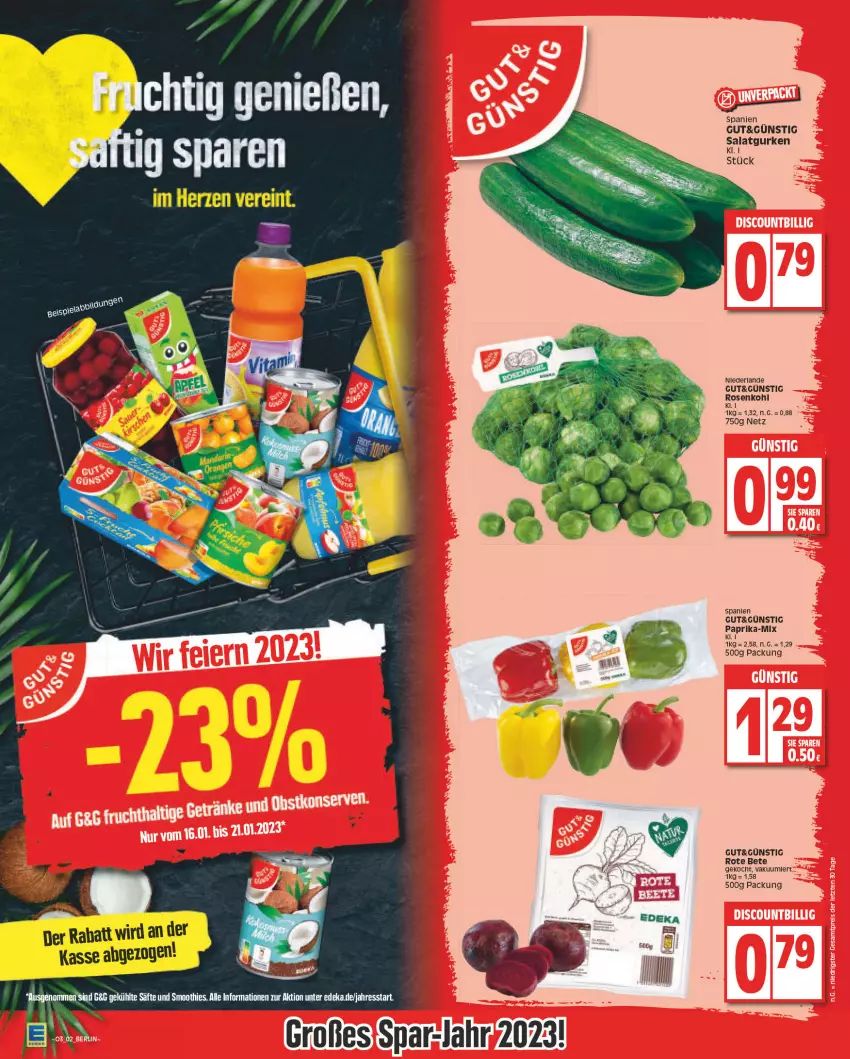 Aktueller Prospekt Edeka - Angebote der Woche - von 09.01 bis 14.01.2023 - strona 2 - produkty: deka, eis, paprika, reis, rosen, Rosenkohl, rote bete, säfte, smoothie, smoothies, Ti, ZTE