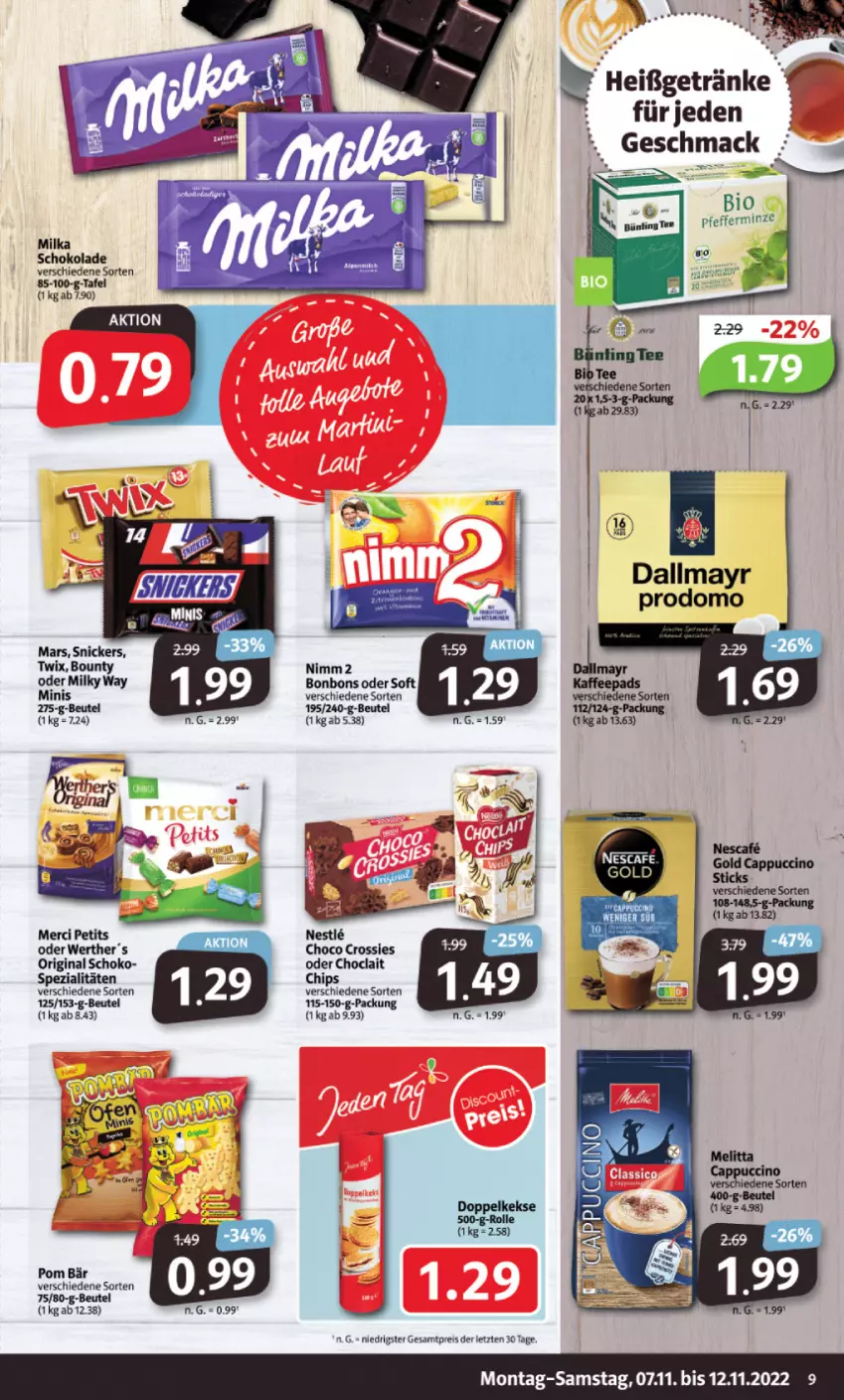 Aktueller Prospekt Markant - Prospekte - von 07.11 bis 12.11.2022 - strona 9 - produkty: beutel, bonbons, bounty, chips, choco crossies, crossies, dallmayr, Doppelkekse, eis, getränk, getränke, gin, keks, kekse, mac, mars, milka, milka schokolade, milky way, minze, nescafe, Nimm 2, pfeffer, pfefferminze, reis, schoko, schokolade, snickers, Spezi, twix, ZTE