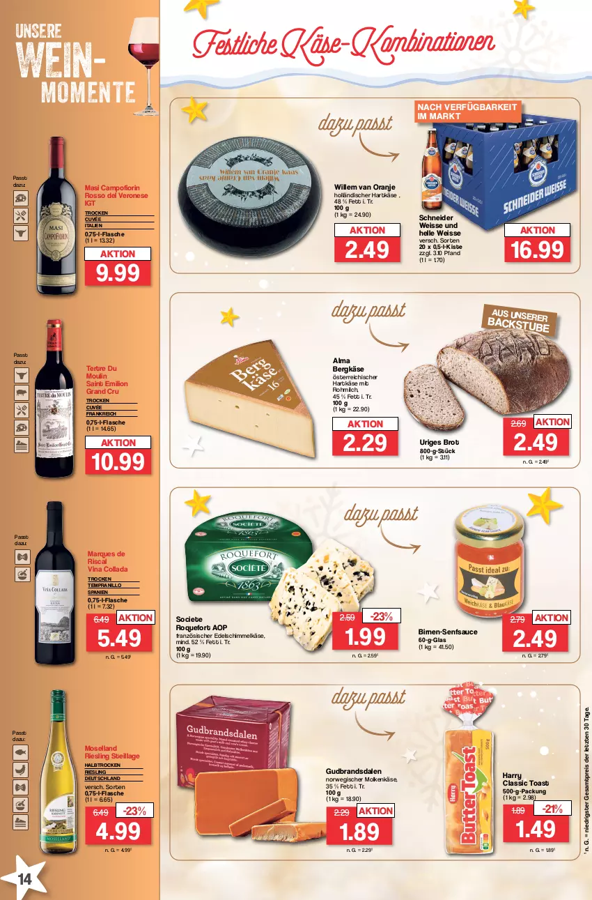 Aktueller Prospekt Famila - Prospekte - von 11.12 bis 16.12.2023 - strona 14 - produkty: Bergkäse, Birnen, brot, cuvée, eis, elle, ente, flasche, hartkäse, Käse, lion, milch, moselland, reis, riesling, rwe, sauce, senf, tempranillo, Ti, toast, wein, ZTE