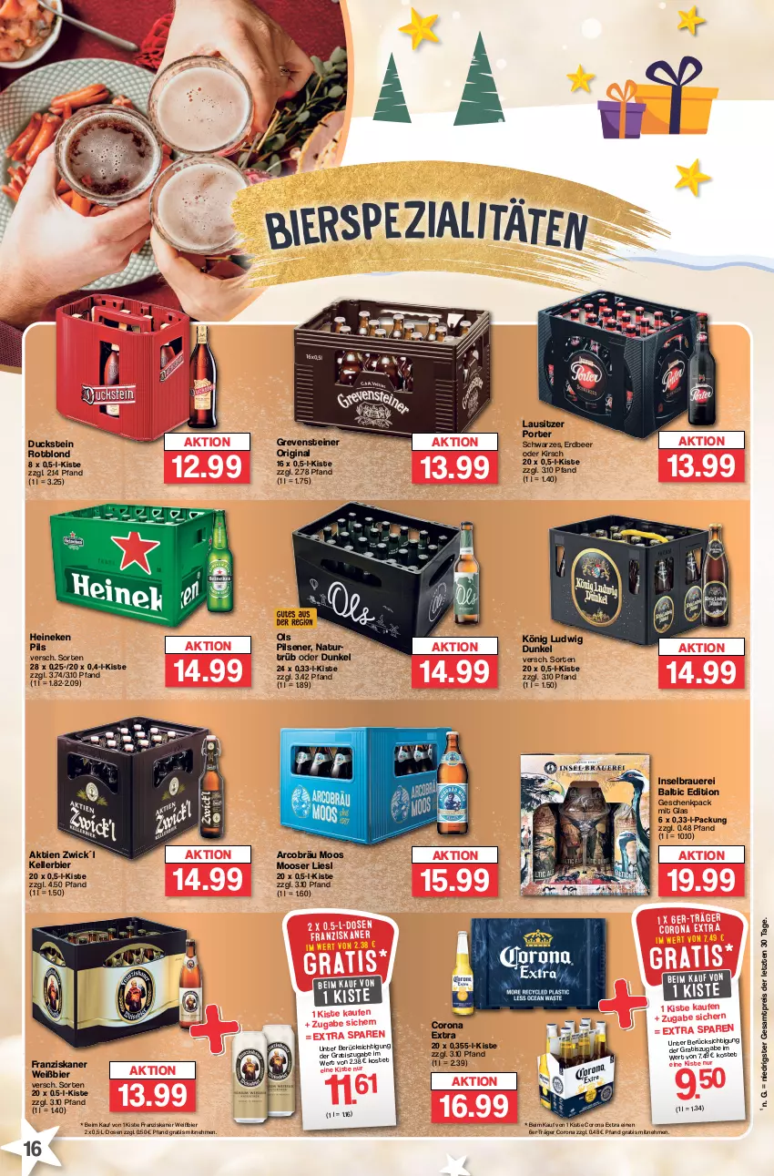 Aktueller Prospekt Famila - Prospekte - von 11.12 bis 16.12.2023 - strona 16 - produkty: auer, bier, bierspezialitäten, corona, corona extra, Duck, eis, elle, franziskaner, gin, grevensteiner, heineken, kellerbier, kirsch, natur, pils, pilsener, reis, Spezi, steiner, Ti, WICK, ZTE