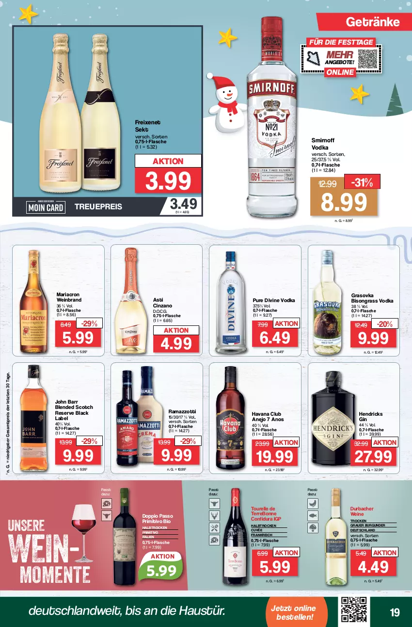 Aktueller Prospekt Famila - Prospekte - von 11.12 bis 16.12.2023 - strona 19 - produkty: angebot, angebote, asti, auer, aust, bio, black label, blended scotch, burgunder, cin, cinzano, cuvée, doppio passo, eis, elle, ente, flasche, freixenet, getränk, getränke, gin, grauer burgunder, Havana Club, John Barr, lack, mariacron, passo, primitivo, rama, ramazzott, ramazzotti, reis, rel, Ria, scotch, sekt, smirnoff, Ti, vodka, wein, weinbrand, weine, zott, ZTE