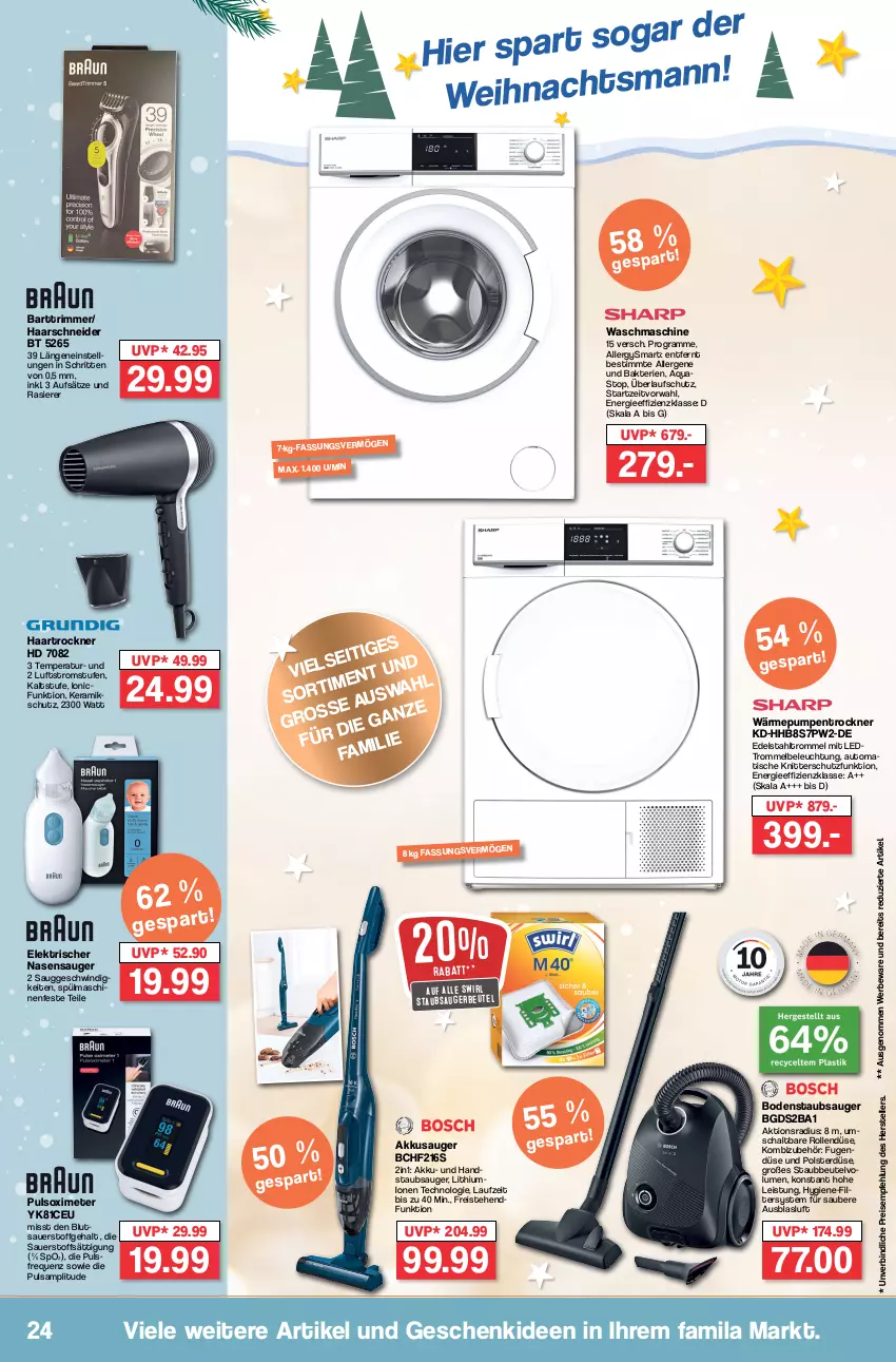 Aktueller Prospekt Famila - Prospekte - von 11.12 bis 16.12.2023 - strona 24 - produkty: akku, aqua, auer, auto, beleuchtung, beutel, bodenstaubsauger, edelstahl, eis, elle, haarschneider, haartrockner, rasierer, reis, Schal, staubbeutel, staubsauger, staubsaugerbeutel, swirl, teller, Ti, tisch, Trockner, trommel, usb, wärmepumpentrockner, waschmaschine