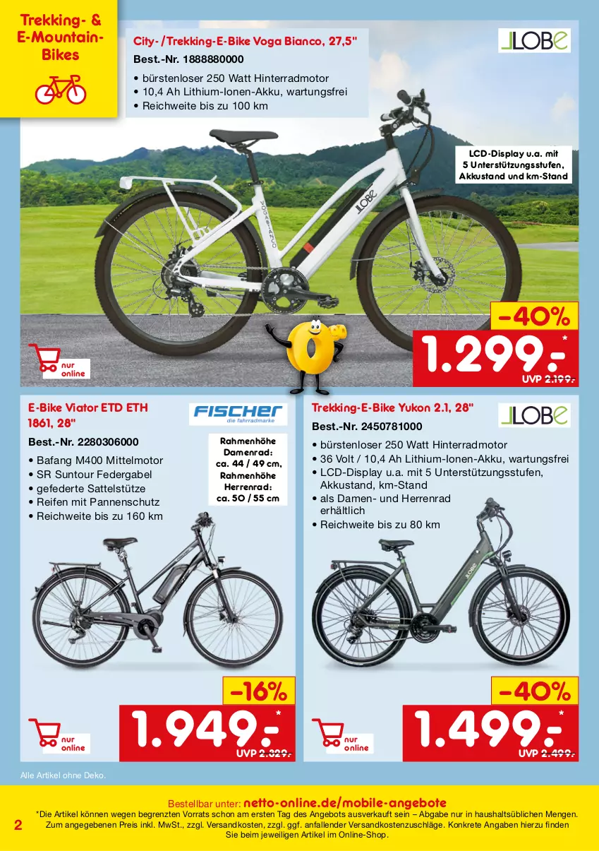 Aktueller Prospekt Netto Marken-Discount - Online-SonderangeboteMobilität - von 27.04 bis 31.07.2023 - strona 2 - produkty: akku, angebot, angebote, E-Bike, eis, gabel, Mountainbike, ndk, reis, sattel, sattelstütze, sr suntour, Ti, ZTE