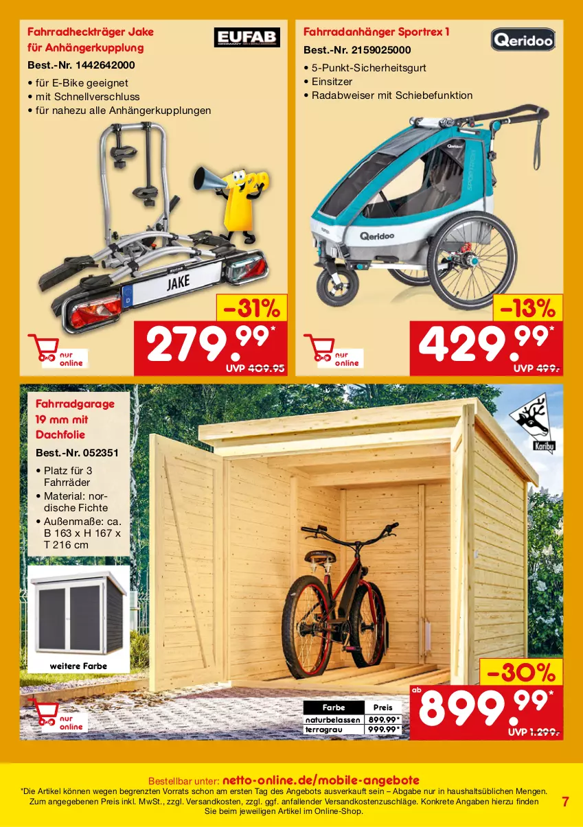 Aktueller Prospekt Netto Marken-Discount - Online-SonderangeboteMobilität - von 27.04 bis 31.07.2023 - strona 7 - produkty: angebot, angebote, Anhänger, E-Bike, eis, Fahrrad, Fahrradheckträger, Heckträger, natur, ndk, reis, Ria, Sport, Ti, ZTE