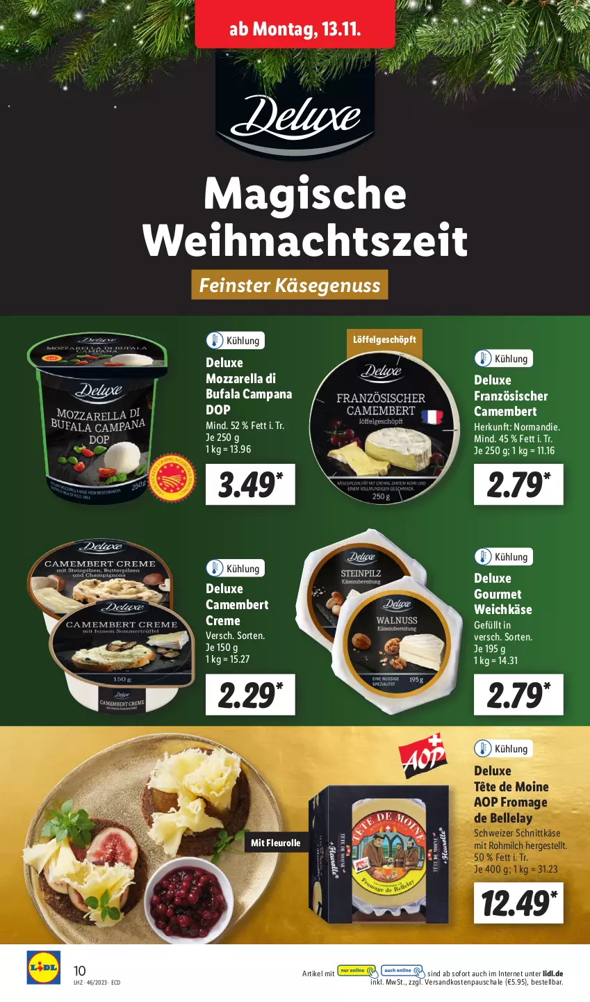 Aktueller Prospekt Lidl - Aktionsprospekt - von 13.11 bis 18.11.2023 - strona 14 - produkty: camembert, camembert creme, creme, di bufala, elle, Käse, LG, Löffel, milch, mozzarella, ndk, nuss, rel, Schal, Schale, schnittkäse, schweizer schnittkäse, Tête de Moine, Ti, weichkäse