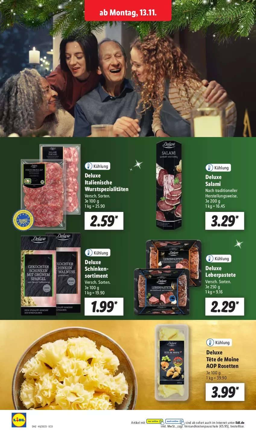 Aktueller Prospekt Lidl - Aktionsprospekt - von 13.11 bis 18.11.2023 - strona 18 - produkty: eis, elle, gsw, ndk, pastete, salami, Schal, Schale, schinken, Spezi, Tête de Moine, Ti, wurst