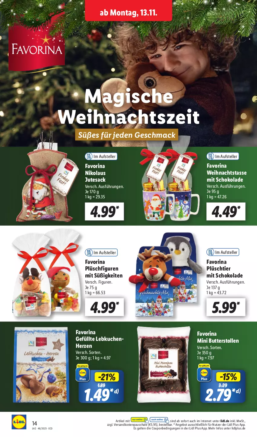 Aktueller Prospekt Lidl - Aktionsprospekt - von 13.11 bis 18.11.2023 - strona 20 - produkty: angebot, butter, coupon, elle, kuchen, Lebkuchen, mac, ndk, Plüsch, sac, Schal, Schale, schoko, schokolade, Stollen, tasse, teller, tesa, Ti