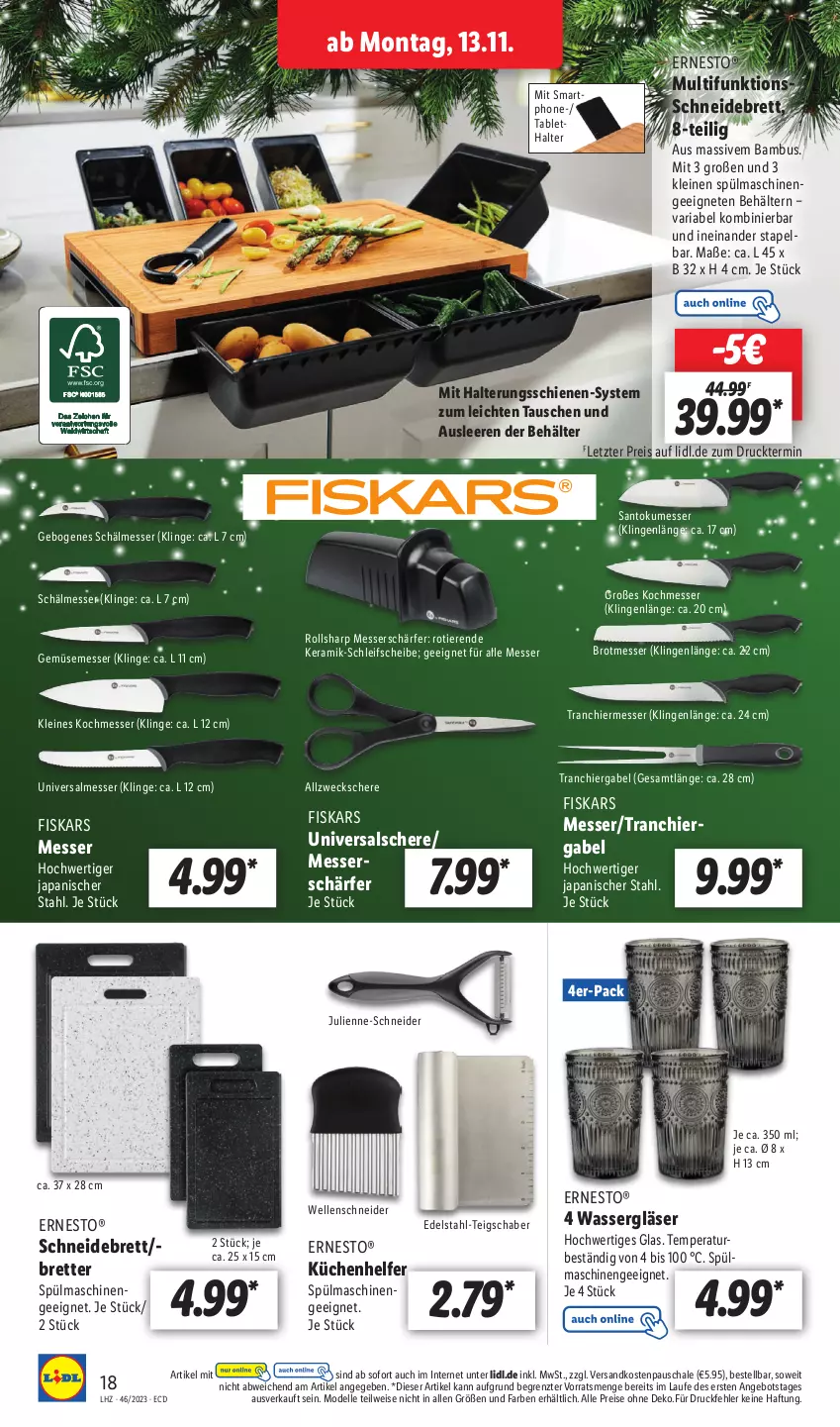 Aktueller Prospekt Lidl - Aktionsprospekt - von 13.11 bis 18.11.2023 - strona 28 - produkty: angebot, bambus, Behälter, brot, dell, edelstahl, eis, elle, ernesto, fiskars, gabel, Gläser, küche, Küchen, Küchenhelfer, leine, LG, messer, Mode, ndk, reis, Ria, Schal, Schale, Schere, schneidebrett, Sharp, spülmaschinen, tablet, Teigschaber, Ti, Tiere, wasser, weck, ZTE