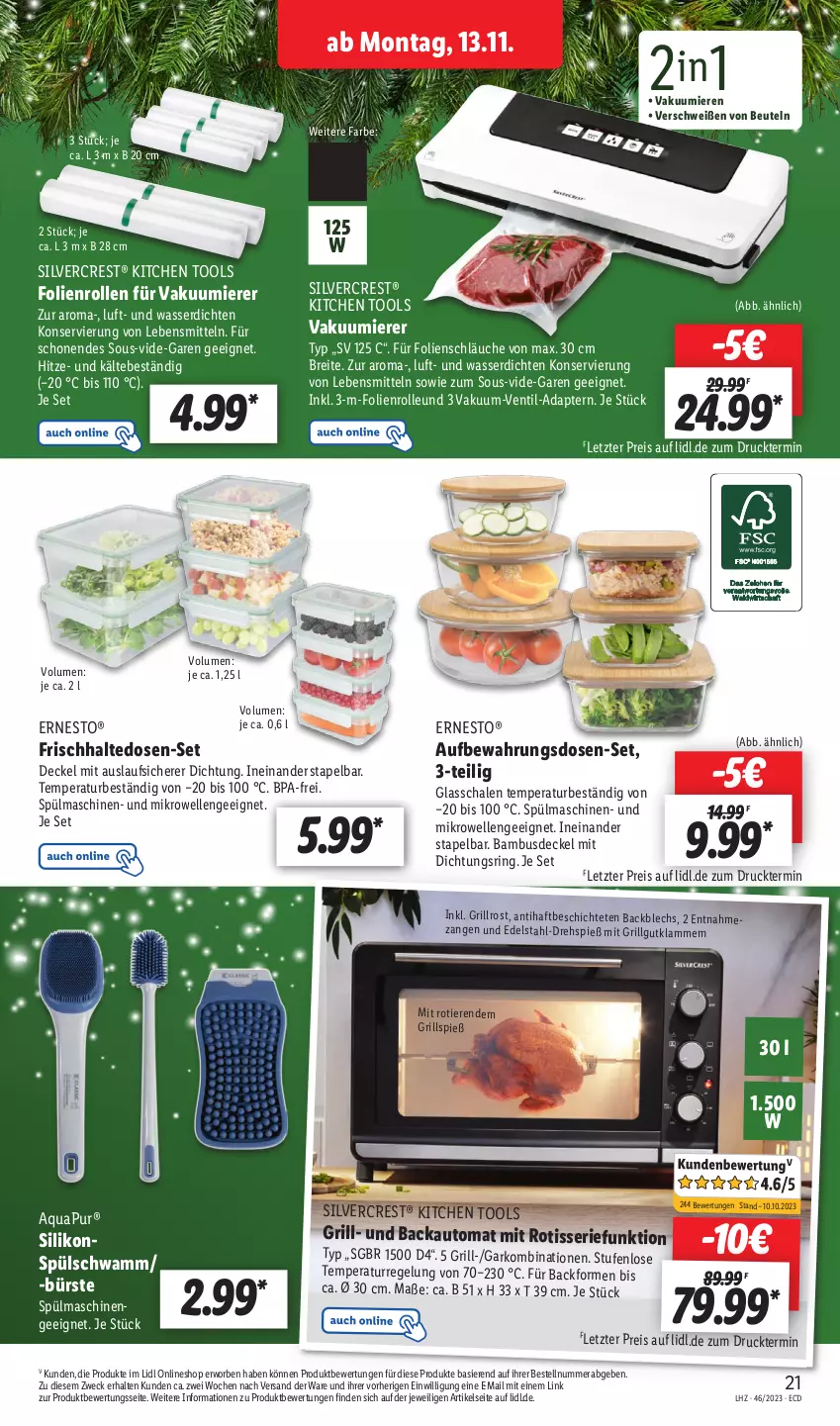 Aktueller Prospekt Lidl - Aktionsprospekt - von 13.11 bis 18.11.2023 - strona 31 - produkty: adapter, aqua, AquaPur, Aufbewahrungsdose, auto, Backform, bambus, beutel, Brei, bürste, decke, Deckel, edelstahl, eis, elle, ernesto, frischhaltedosen, grill, grillrost, Klammern, lamm, lebensmittel, LG, mikrowelle, reis, ring, Schal, Schale, schläuche, schwamm, silvercrest, spülmaschinen, Ti, Tiere, Vakuumierer, wasser, weck, Zangen, ZTE