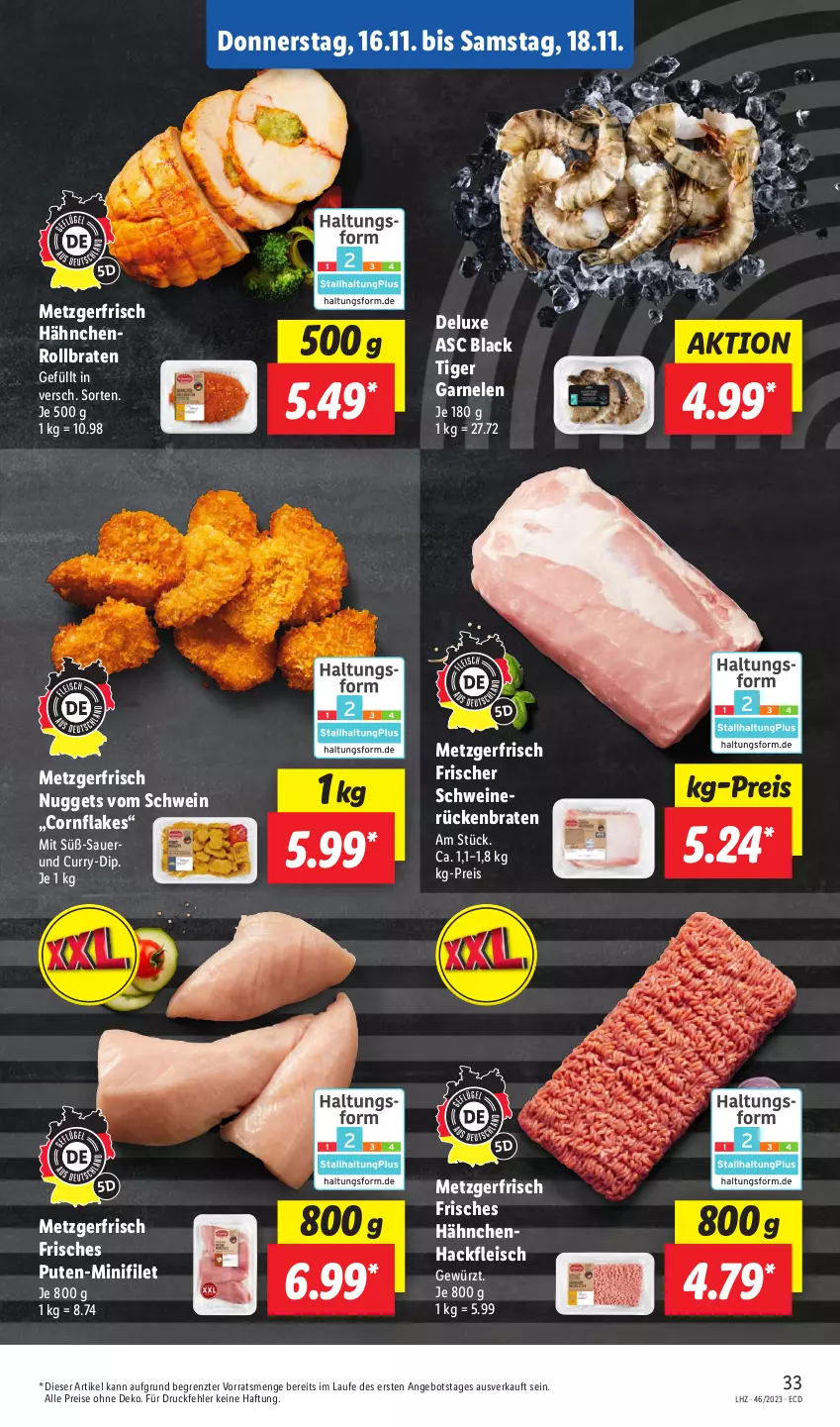 Aktueller Prospekt Lidl - Aktionsprospekt - von 13.11 bis 18.11.2023 - strona 43 - produkty: angebot, auer, braten, curry, dip, eis, filet, flakes, fleisch, garnelen, gewürz, hackfleisch, lack, nuggets, pute, reis, rollbraten, Rückenbraten, schwein, schweine, schweinerücken, Ti, wein, weine, ZTE