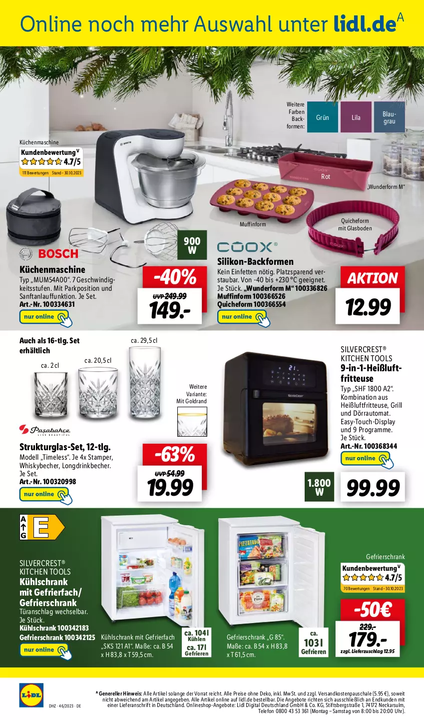 Aktueller Prospekt Lidl - Aktionsprospekt - von 13.11 bis 18.11.2023 - strona 52 - produkty: angebot, angebote, auto, Backform, Becher, dell, drink, eis, elle, fritteuse, gefrierfach, gefrierschrank, grill, Heißluftfritteuse, küche, Küchen, küchenmaschine, kühlschrank, kühlschrank mit, LG, Mode, Muffin, Muffinform, ndk, Quiche, reis, rel, Ria, Schal, Schale, Schrank, silvercrest, telefon, Ti, türanschlag wechselbar, uhr, whisky, Whiskybecher