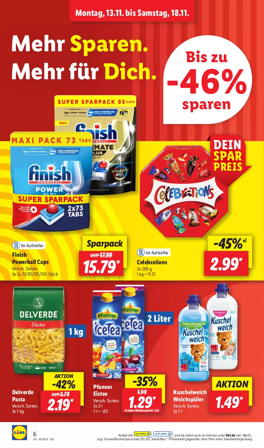 Aktueller Prospekt Lidl - Aktionsprospekt - von 13.11 bis 18.11.2023 - strona 8 - produkty: aktionspreis, ball, Cap, eis, eistee, elle, erde, Finish, Kuschelweich, ndk, pasta, pfanne, Pfanner, powerball, preisvorteil, reis, Schal, Schale, tee, teller, Ti, weichspüler, ZTE