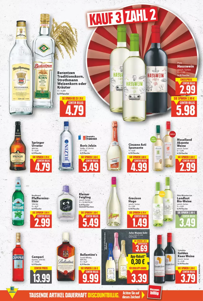 Aktueller Prospekt E Center - Angebote der Woche - von 18.04 bis 23.04.2022 - strona 11 - produkty: asti, ball, berentzen, bio, Bio-Wein, blended scotch, blended scotch whisky, Boris Jelzin, campari, cin, cinzano, Cinzano Asti, ente, flasche, gracioso, Holz, hugo, jelzin, jules mumm, korn, kräuter, moselland, mumm, nordbrand, puma, ring, scotch, scotch whisky, sekt, spumante, Ti, urvater, vodka, wein, weine, weizenkorn, whisky