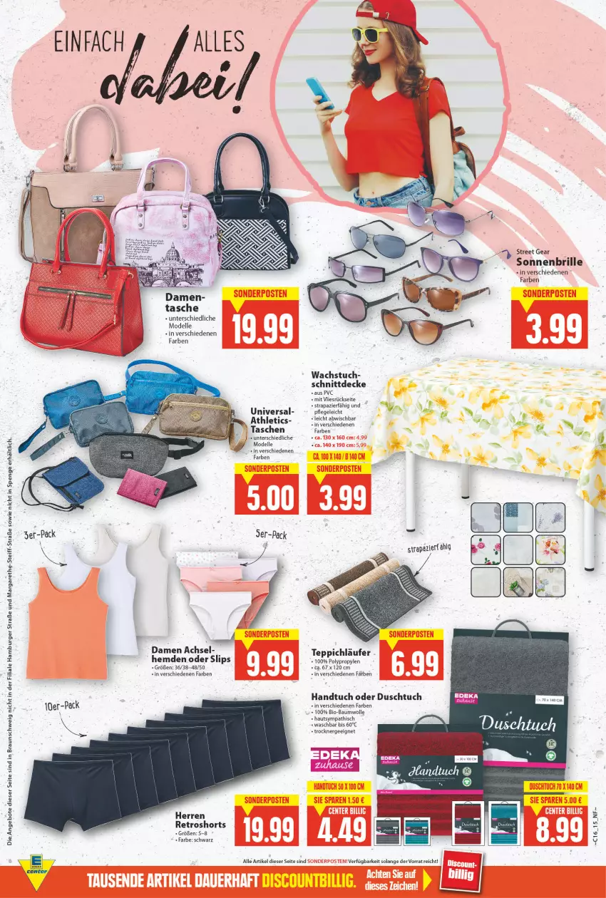 Aktueller Prospekt E Center - Angebote der Woche - von 18.04 bis 23.04.2022 - strona 15 - produkty: angebot, angebote, Bau, baumwolle, bio, bio-baumwolle, braun, Brille, burger, decke, dell, duschtuch, elle, Ergee, hamburger, handtuch, hemd, hemden, Läufer, Mode, retroshorts, shorts, slip, slips, sonnenbrille, Tasche, taschen, teppich, Ti, Trockner, tuc, wachstuch, wolle