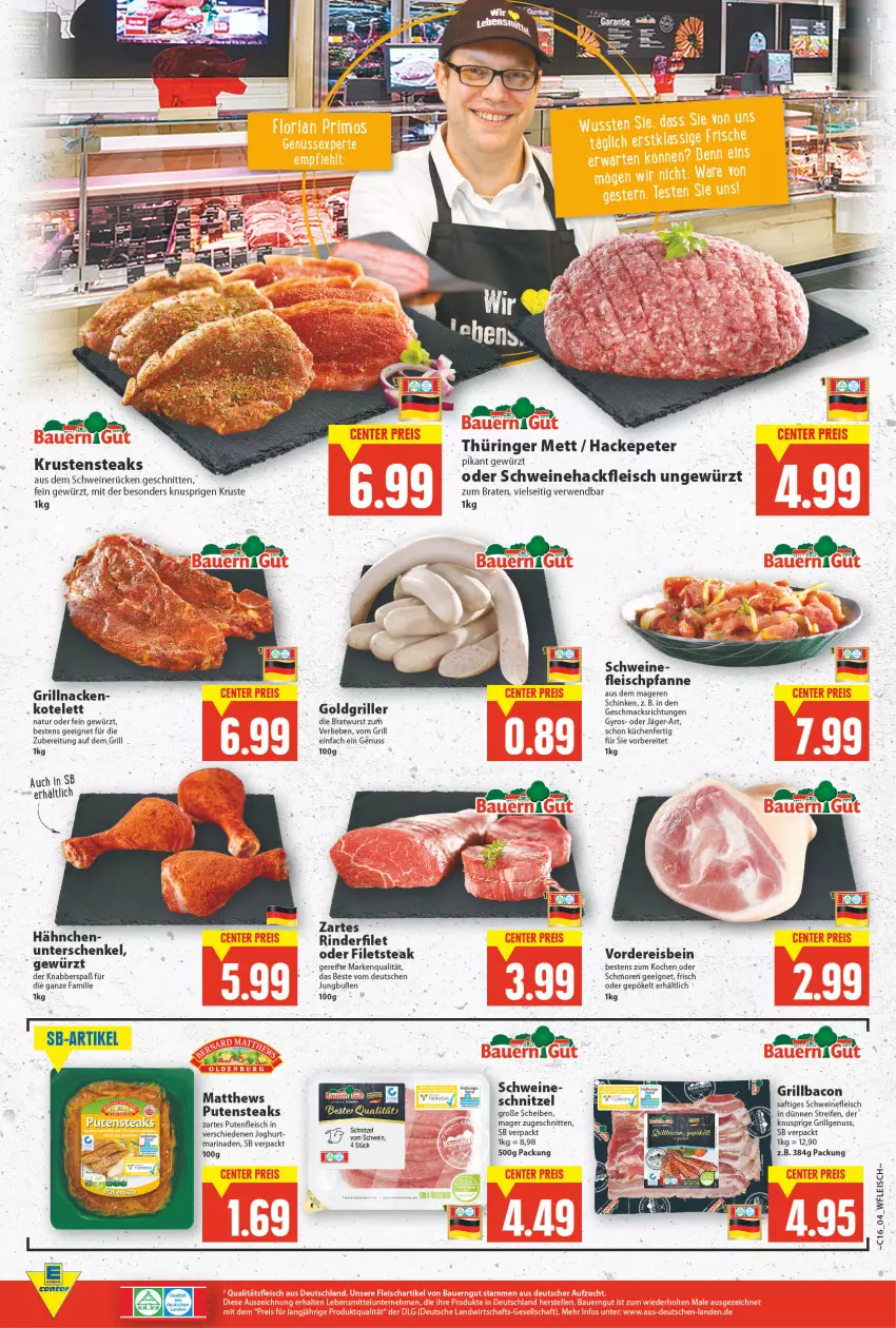 Aktueller Prospekt E Center - Angebote der Woche - von 18.04 bis 23.04.2022 - strona 4 - produkty: bacon, braten, bratwurst, eis, filet, filets, fleisch, gewürz, grill, gyros, hackfleisch, henkel, HP, joghur, joghurt, jungbullen, kotelett, küche, Küchen, LG, mac, marinade, Mett, natur, nuss, pfanne, pute, Putenfleisch, putensteaks, reifen, reis, rind, rinder, rinderfilet, ring, rwe, saft, schenkel, schinken, schnitten, schnitzel, schwein, schweine, schweinefleisch, Schweinehackfleisch, schweinerücken, steak, steaks, Ti, wein, weine, wurst