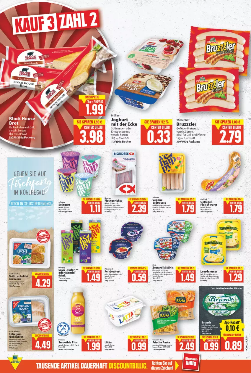 Aktueller Prospekt E Center - Angebote der Woche - von 18.04 bis 23.04.2022 - strona 8 - produkty: aus dem kühlregal, backofen, barbecue, Becher, beutel, bratwurst, brot, bruzzzler, drink, eis, feinjoghurt, filet, fisch, flasche, fleisch, fleischwurst, Frische Pasta, für grill und pfanne, Geflügel, gin, giovanni rana, grill, grill und pfanne, grill-lachs, gutfried, hafer, ideal für grill, ideal für grill und pfanne, Innocent, joghur, joghurt, joghurt mild, joghurt mit der ecke, Käse, kühlregal, lachs, lachsfilet, lätta, leerdammer, leine, mandel, matjes, Matjesfilet, mövenpick, mozzarella, Müller, Nordsee, Ofen, pasta, pfanne, pflanze, pflanzen, rahmjoghurt, Rana, Rauch, regal, rel, salat, salate, Schal, Schale, schnittkäse, smoothie, soja, soya, Ti, und pfanne, vorspeise, wiesenhof, wurst, zott, zottarella, zottarella minis