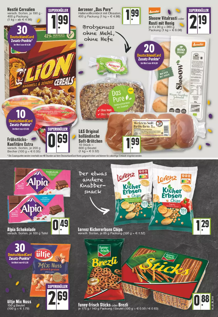 Aktueller Prospekt Edeka - Angebote der Woche - von 03.01 bis 08.01.2022 - strona 13 - produkty: alpia, Becher, beutel, brot, brötchen, cerealien, deutschlandcard, erde, funny-frisch, gin, hafer, Hefe, honig, konfitüre, konfitüre extra, korn, Kornbrot, mehl, nuss, rel, schoko, schokolade, Ti, ültje, vita, vollkornbrot