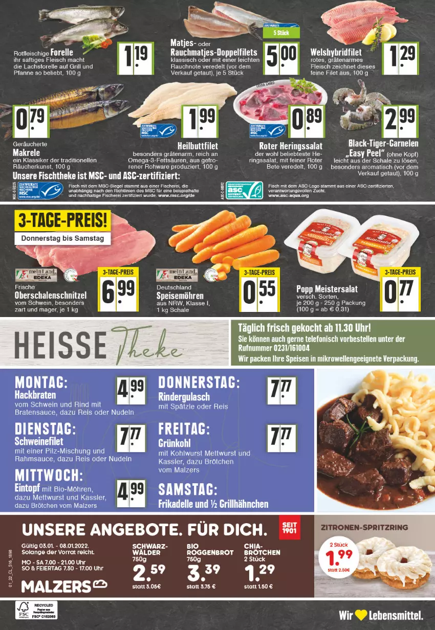 Aktueller Prospekt Edeka - Angebote der Woche - von 03.01 bis 08.01.2022 - strona 16 - produkty: acer, angebot, angebote, aqua, auer, Bau, Bauer, bio, braten, brot, brötchen, dell, eier, eintopf, eis, elle, filet, filets, fisch, fische, Fischer, fischtheke, fleisch, forelle, grill, grill und pfanne, grillhähnchen, gulasch, hering, Herings, lachs, lebensmittel, mac, Makrele, malz, matjes, Meister, Mett, mettwurst, möhren, nudel, nudeln, omega, Omega-3, pfanne, Popp, Rauch, reis, rel, rind, rinder, rindergulasch, ring, saft, salat, sauce, Schal, Schale, Schere, schnitzel, schwein, schwein und rind, speisemöhren, telefon, Ti, tisch, topf, uhr, und pfanne, vom schwein und rind, wein, Wels, wurst