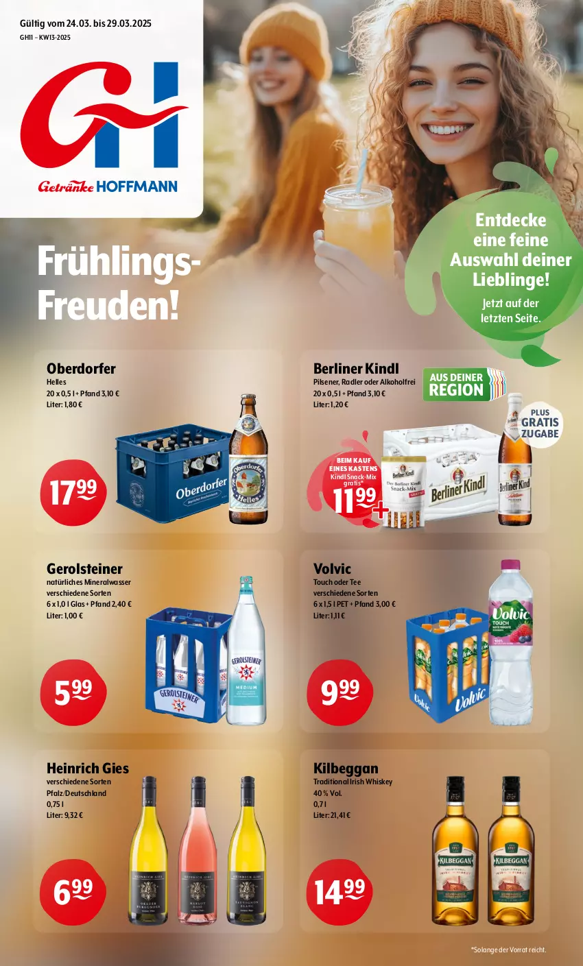 Aktueller Prospekt Getraenke Hoffmann - Prospekte - von 24.03 bis 29.03.2025 - strona 1 - produkty: alkohol, Alwa, berliner, berliner kindl, decke, elle, gerolsteine, gerolsteiner, irish whiskey, kilbeggan, mineralwasser, natürliches mineralwasser, pils, pilsener, radler, snack, steiner, tee, Ti, volvic, volvic natürliches, wasser, whiskey, ZTE