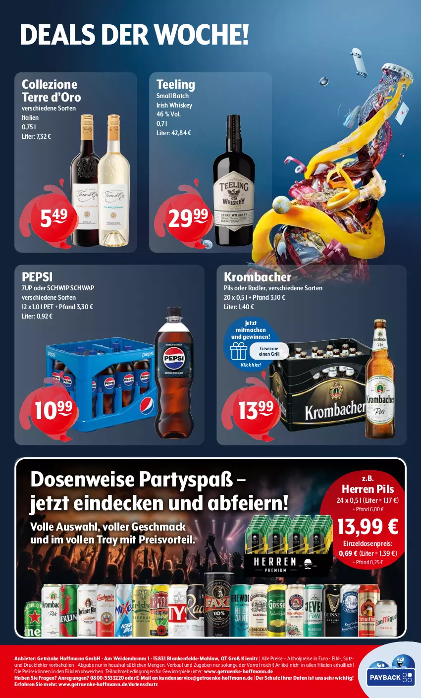 Aktueller Prospekt Getraenke Hoffmann - Prospekte - von 24.03 bis 29.03.2025 - strona 8 - produkty: 7UP, abholpreise, decke, eier, eis, getränk, getränke, gewinnspiel, grill, irish whiskey, krombache, krombacher, krombacher pils, mac, oder radler, pepsi, pils, preisvorteil, radler, reis, Schwip Schwap, Spiele, tee, Ti, whiskey